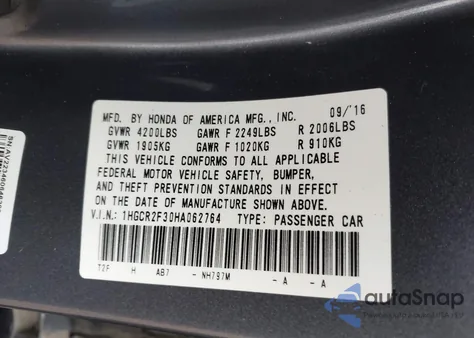 2017 Honda Accord Lx z USA, uszkodzony, nr VIN 1HGCR2F30HA062764
